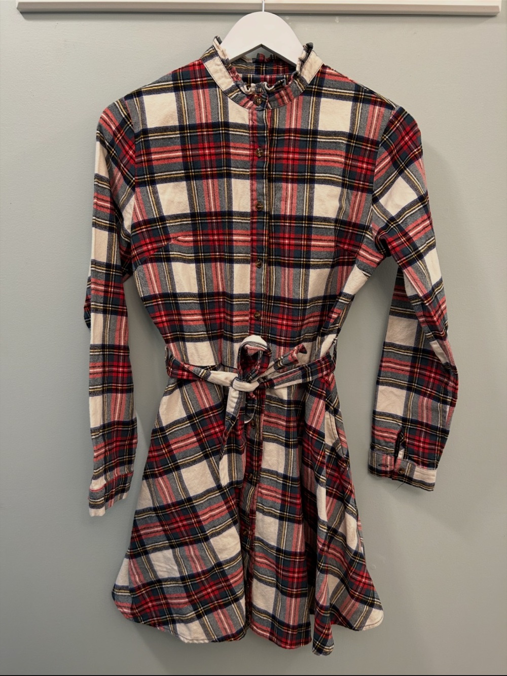 Kiel James Patrick Holiday Plaid Tie-Waist Long Sleeve Dress Cotton M Medium